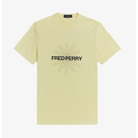 Fred Perry Maxi Logo Tshirt Mens Large L Wax Yellow Tee Crewneck - Picture 2 of 16